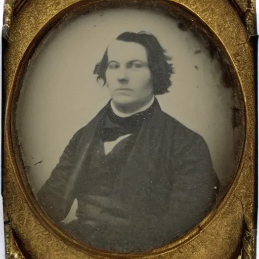 Image similar to earliest portrait photograph of a man, realistic face, 1 8 4 0 s, 1 8 3 0 s, victorian, very grainy, very blurry, very faded