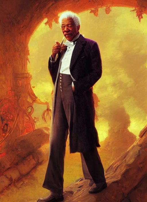 Prompt: morgan freeman as willy wonka, digital art by eugene de blaas and ross tran, vibrant color scheme, intricately detailed, in the style of romanticism, cinematic, artstation, greg rutkowski