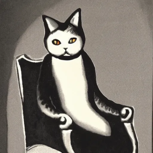 Prompt: a distinguished cat in smoking on armchair with a monocle