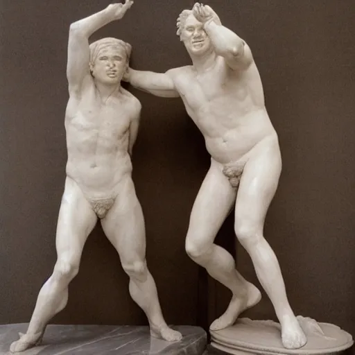 Image similar to conan o'brien and andy richter, by auguste rodin, marble