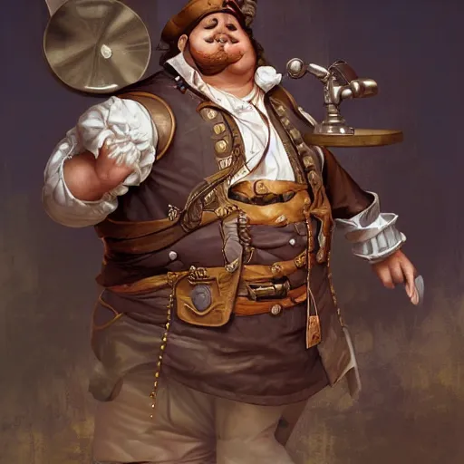 Image similar to steampunk fat pirate chef, highly detailed, digital painting, artstation, concept art, smooth, sharp focus, illustration, ArtStation, art by artgerm and greg rutkowski and Hikari Shimoda and Edmund Blair Leighton and Charlie Bowater