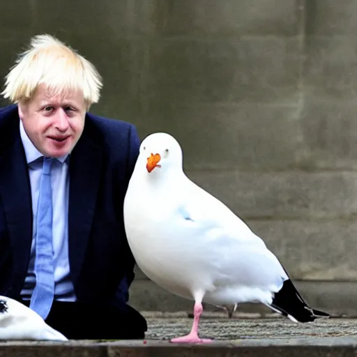 Prompt: Boris Johnson being pooed on by a seagull