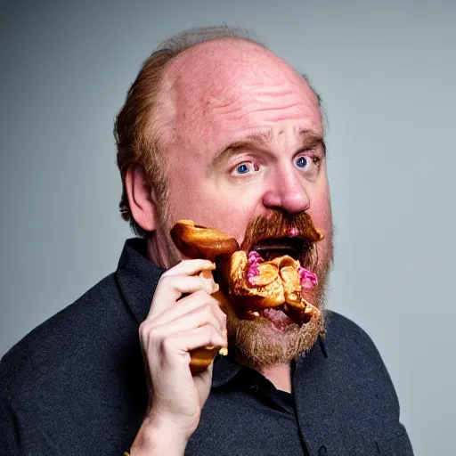 Prompt: louis c k eating a cinnabon, xf iq 4, f / 1. 4, iso 2 0 0, 1 / 1 6 0 s, 8 k, raw, unedited, symmetrical balance, in - frame, sharpened