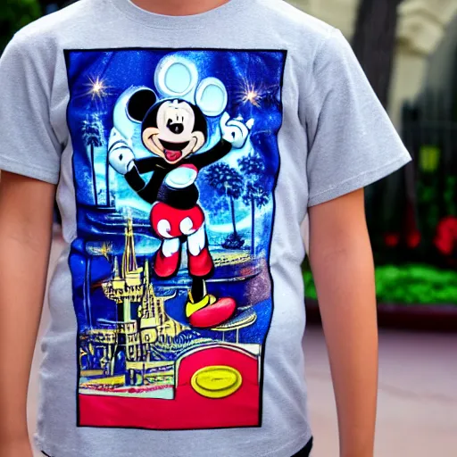 Prompt: walking around disneyland with shirt that says'i don't want to adults today ', highly detailed, high definition, ultra realistic