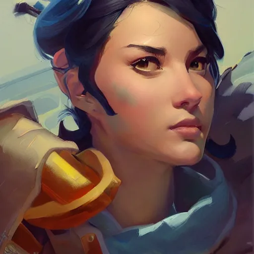 Image similar to greg manchess portrait painting of kiki delivery serives as overwatch character, medium shot, asymmetrical, profile picture, organic painting, sunny day, matte painting, bold shapes, hard edges, street art, trending on artstation, by huang guangjian and gil elvgren and sachin teng