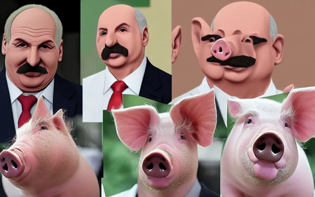 Image similar to pig with face replaced by face of alexander lukashenko realistic faces