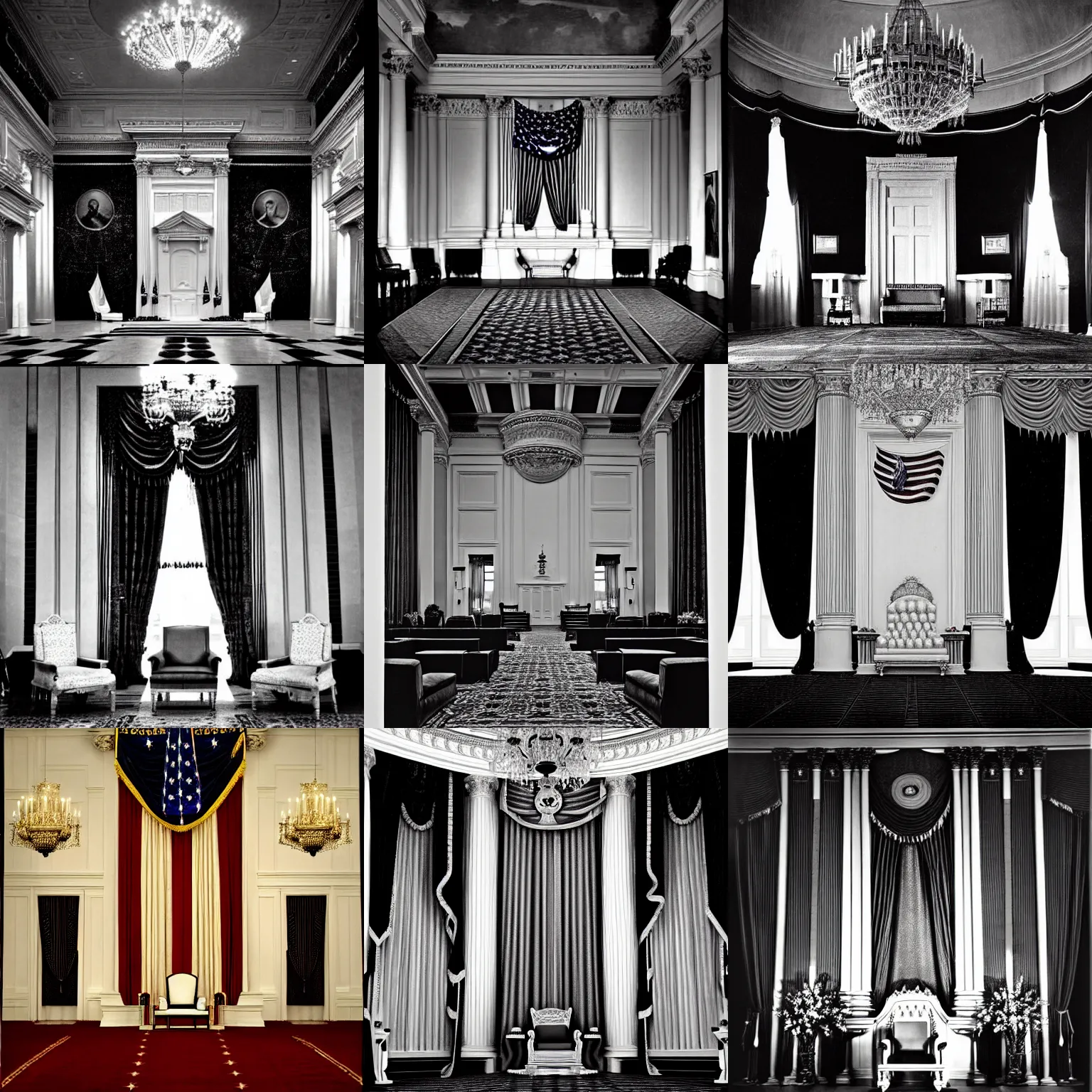 Prompt: throne room of the united states presidents throne room, trending on artstation, patriotic, fourth of july, god bless america, original photograph by ansel adams