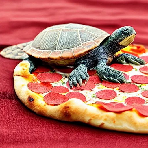 Image similar to turtle with a pizza shell