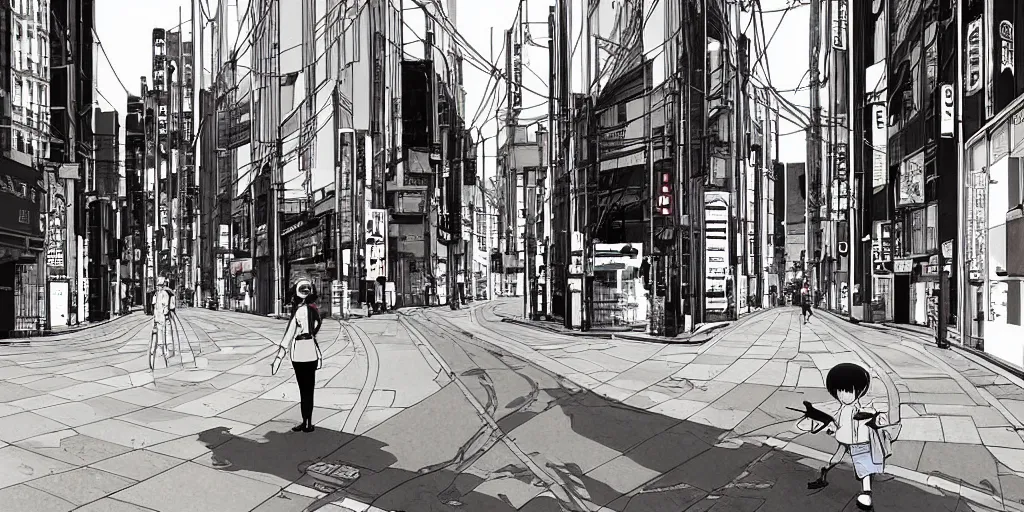Image similar to symmetry!! empty! streets of tokyo, cables, digital painting, masterpiece, by ilya kuvshinov, by frank frazetta, by mbius, by reiq, by hayao miyazaki