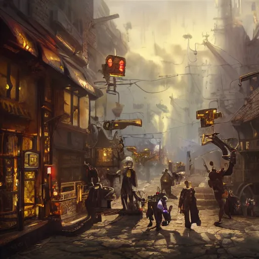 Prompt: oil painting of many hamsters with guns, steampunk clothes, steampunk city background, sharp focus, fantasy style, octane render, volumetric lighting, 8k high definition, by greg rutkowski, highly detailed, trending on art Station, dungeons and dragons artwork, centered