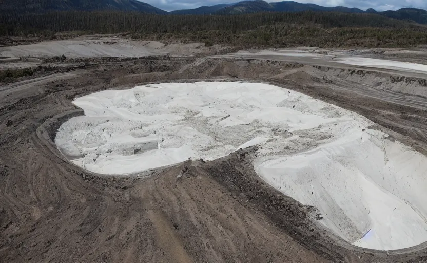 Prompt: bioremediation white architecture in the mining tailings