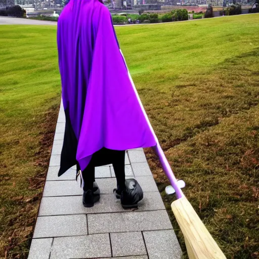 Image similar to grim reaper, purple cloak, full body