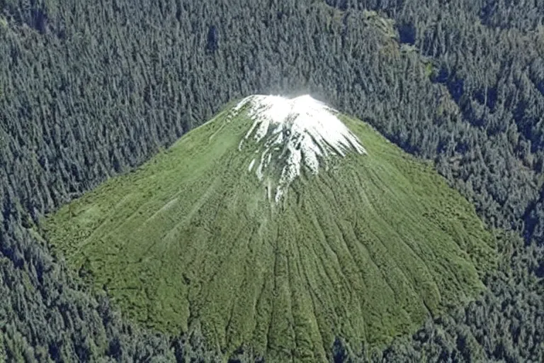 Image similar to the cascadian hilltops marked with alien symbols, news footage from helicopter perspective