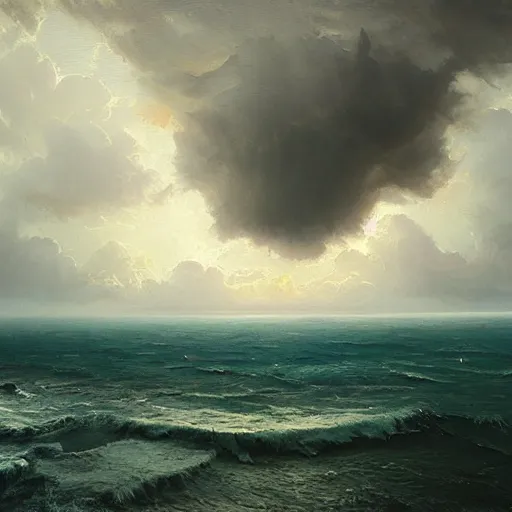 Image similar to island floating in the sky caught in a hurricane, oil painting, by greg rutkowski