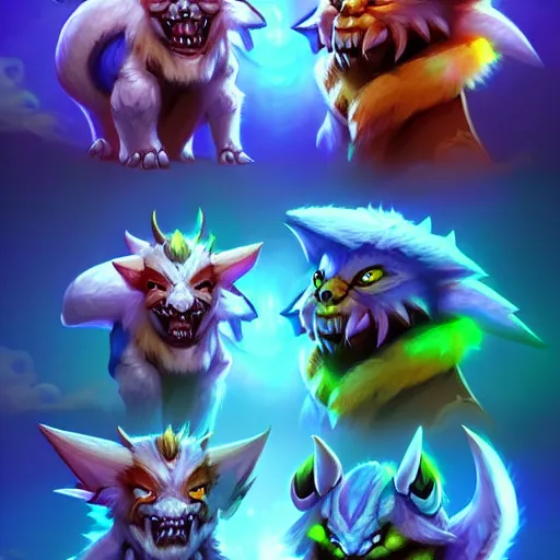 Image similar to cute creatures. blizzard warcraft creatures, bright art masterpiece artstation. 8k, sharp high quality illustration in style of Jose Daniel Cabrera Pena and Leonid Kozienko, magical colored theme, concept art by Tooth Wu,