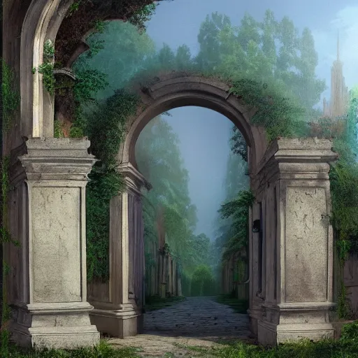 Prompt: beautiful matte painting of entrance to maze