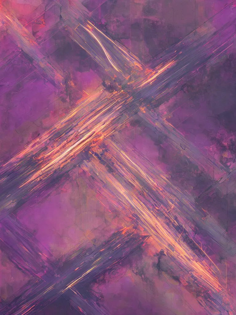 Image similar to a beautiful abstract painting by peter vahlefeld of a drone view of a highway intersection, color bleeding, pixel sorting, copper oxide material, brushstrokes by jeremy mann, zenith lighting, pastel purple background, square shapes