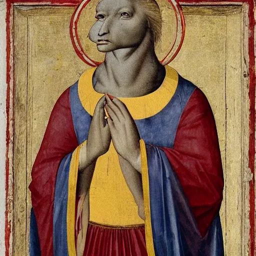 Prompt: lizard wearing robe, giotto di bondone