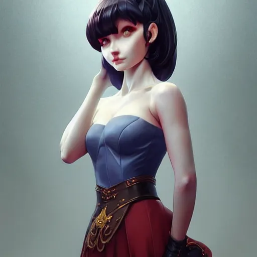 Image similar to a beautiful royal young axewoman executer looks happy, art by ilya kuvshinov lois van baarle ross tran range murata artgerm katsuhiro otomo norman rockwell. marble sculpt highly detailed intricately sharp focus mystically trending deviantart, pinterest, vogue italia, unreal engine 5, 4 k uhd image