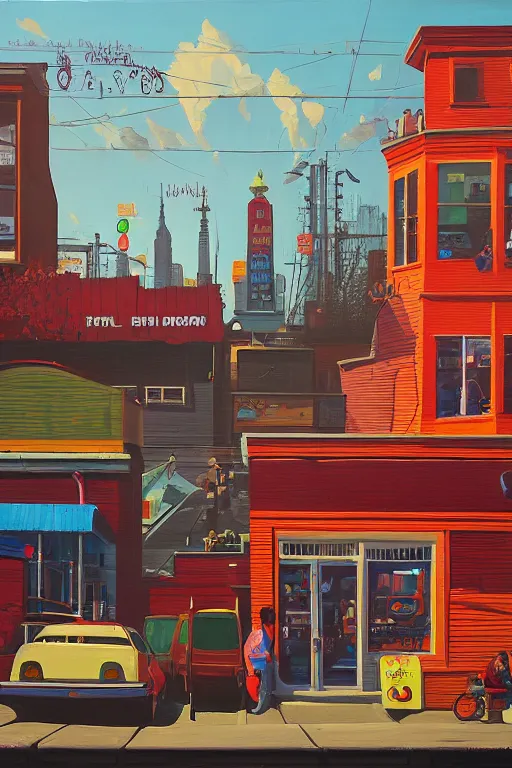 Image similar to Kensington Market, Toronto; oil on canvas by Klaus Bürgle and Imperial Boy and Simon Stålenhag;