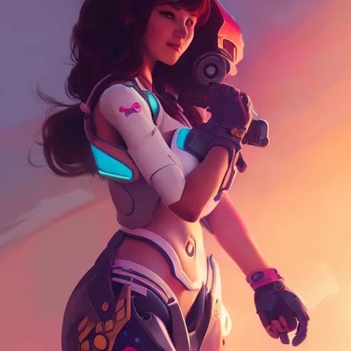 Image similar to D.va from Overwatch , highly detailed, digital painting, artstation, concept art, sharp focus, illustration, art by greg rutkowski and alphonse mucha