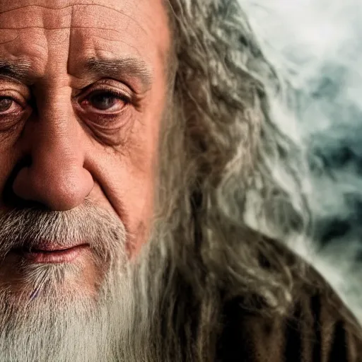 Image similar to film still of danny devito starring as gandalf the white in the 2 0 2 4 lord of the rings movie smoking, full body, hyper realistic, high quality, wide angle