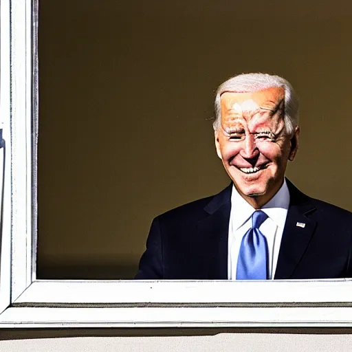 Prompt: biden is secretly watching at you from behind your window