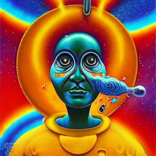 Image similar to psychedelic astronaut attaining enlightenment in the style of octavio ocampo naoto hattori, cg society, trending on artstation, award winning