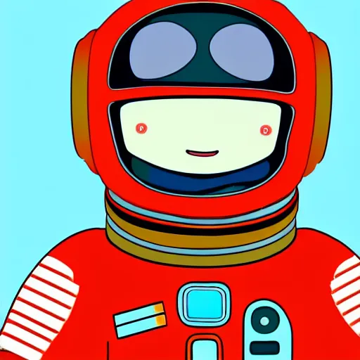 Prompt: a red suit astronaut high detail, with a light blue face, 4 k, cute simple cartoon kawaii