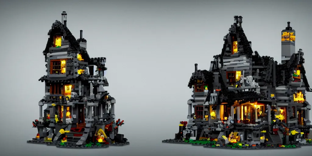 Image similar to haunted house made with legos, concept art, high resolution