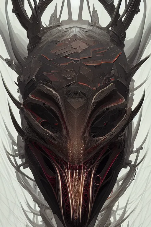 Image similar to professional concept art symmetrical portrait of a horrendous mechanical predatory fractal! species in a dark room by artgerm and greg rutkowski. an intricate, elegant, highly detailed digital painting, concept art, smooth, sharp focus, illustration, in the style of cam sykes.