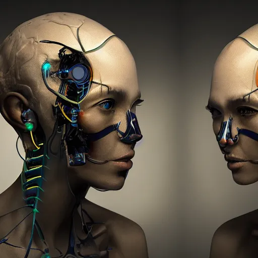 Image similar to genetically modified augmented humans with robotics and insect dna portrait photography, concept art, art station, studio lighting, highly detailed,