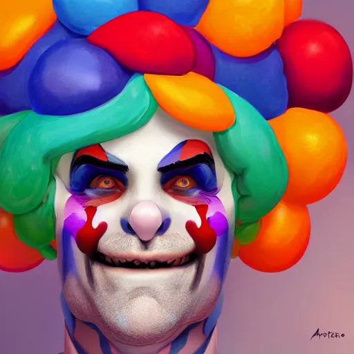 Image similar to Portrait of a colorful happy joyful clown, artstation, cgsociety, masterpiece