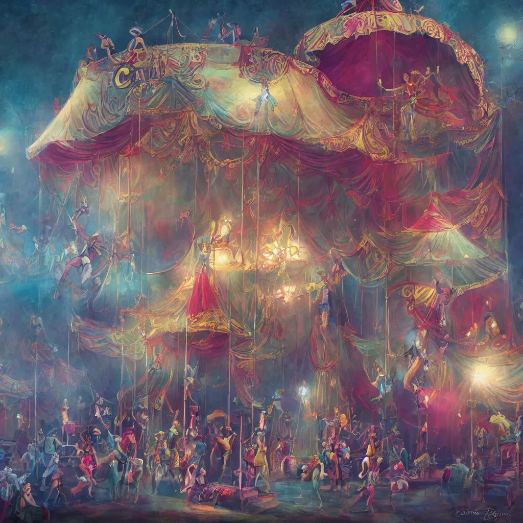 Image similar to A colorful and Provenance painting of The circus by Charlie Bowater