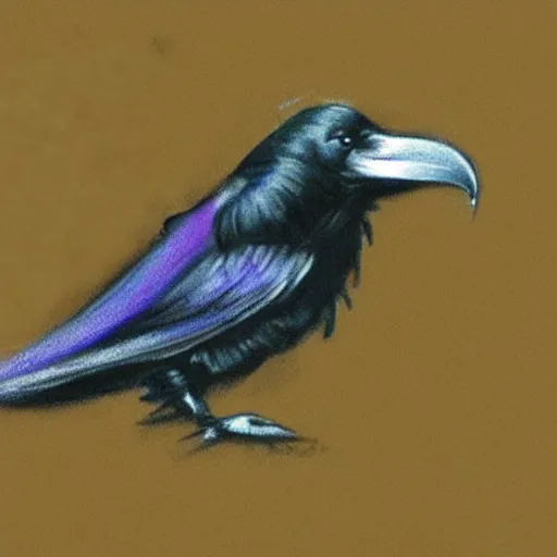 Image similar to concept art of a realistic raven with iridescent feathers