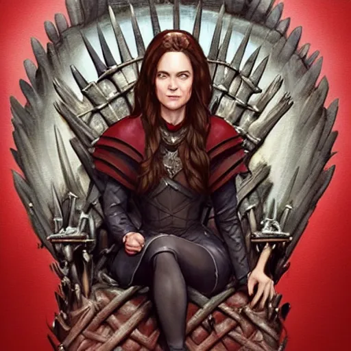 Prompt: lorelei gilmore on sitting on the iron throne, by artgerm, greg rutkowski, and anna podedworna, artstation