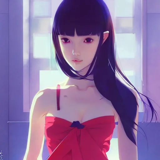 Image similar to a beautiful young japanese natalie portman alluring instagram model in crop top, large chest, by guweiz and wlop and ilya kuvshinov and artgerm, aesthetic, gorgeous, gapmoe yandere grimdark, trending on pixiv fanbox, painted by greg rutkowski makoto shinkai takashi takeuchi studio ghibli, akihiko yoshida