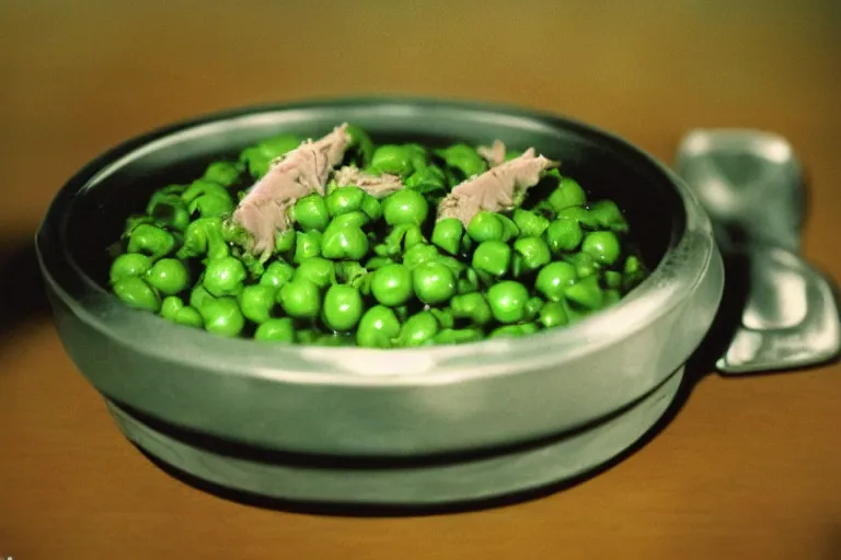 Prompt: tuna and peas aspic in cyberspace, in 1 9 9 5, y 2 k cybercore, industrial low - light photography, still from a ridley scott movie