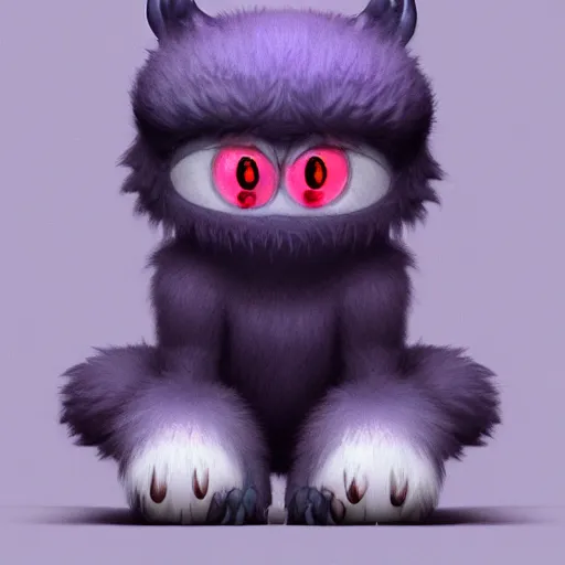 Image similar to small fluffy sad cute monster with big eyes, lsd - color, 3 d, photorealistic, ultra - details, trending on artstation