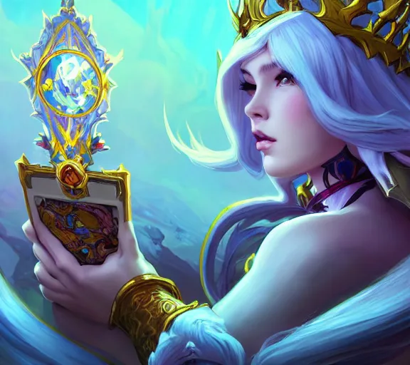 Prompt: bored queen checking her cell phone phone, fantasy, whimsical, dungeons and dragons, league of legends splash art, heroes of the storm splash art, hearthstone splash art, world of warcraft splash art, overwatch splash art, art by artgerm, art by alphonse mucha, intricately detailed, highly detailed, trending on artstation, 4 k, wallpaper