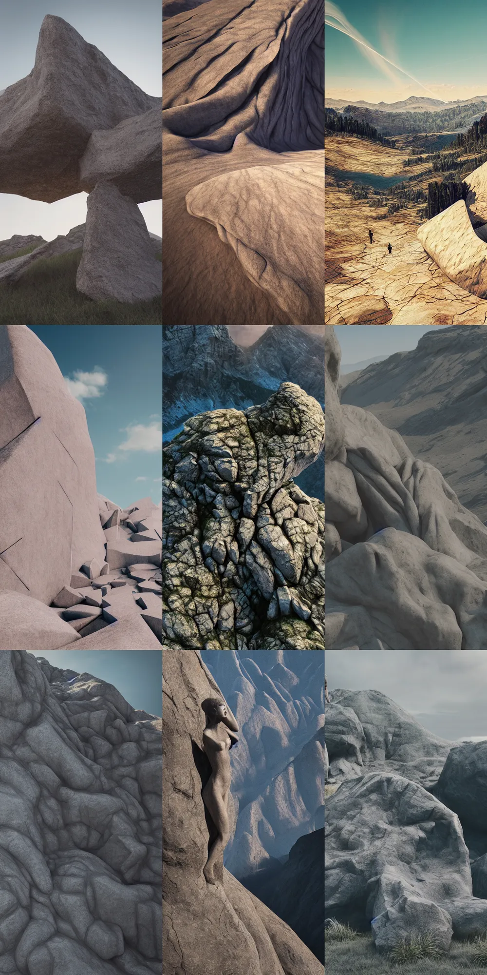 Image similar to a monumental sculpture by jenna krypell in a vast mountain landscape, raytracing, 8k, octane render, volumetric, vivid, beautiful, hyperrealism”