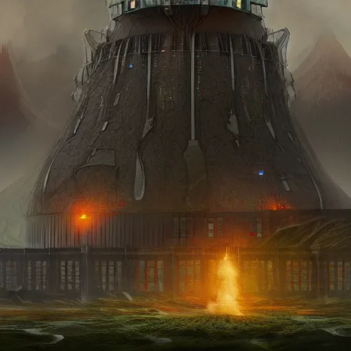 Prompt: a fantasy elven nuclear power plant with steam. award winning digital art, trending on artstation