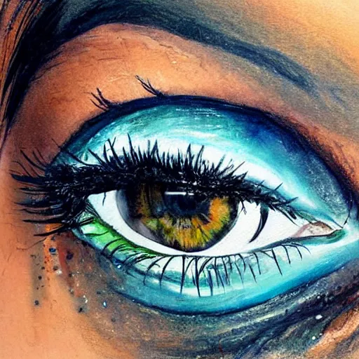 Prompt: painting of a girls eyes with tears in them, highly detailed, realistic