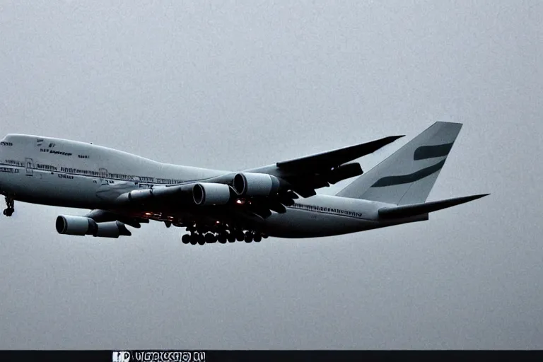 Image similar to detailed photo of a boeing 7 4 7 landing at a 4 5 degree angle, on a runway in heavy rain and wind, photo from a spectator, 8 k, natural lighting