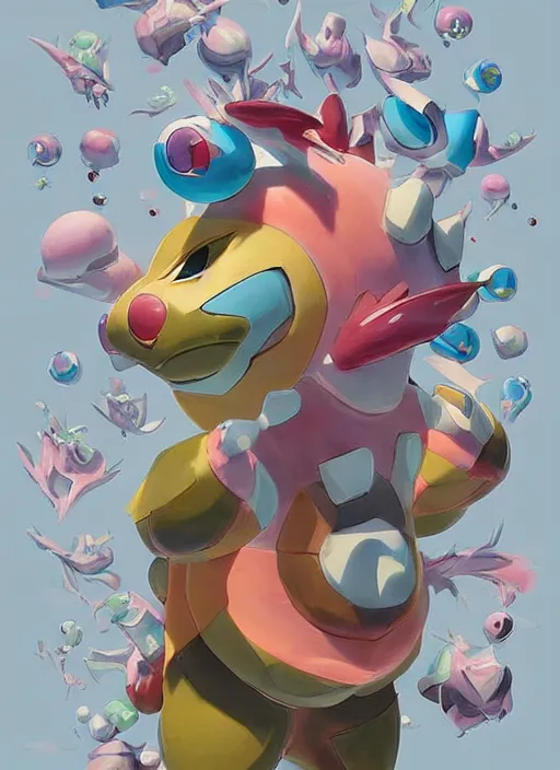 Image similar to colourful caricature - 3 d vfx art - of a pokemon, art style by james jean & hsiao - ron cheng, character concept art, unreal engine render, digital illustration, sharp, intricate detail, volumetric light, ray tracing, soft light, symmetric, pinterest, artstation, behance,