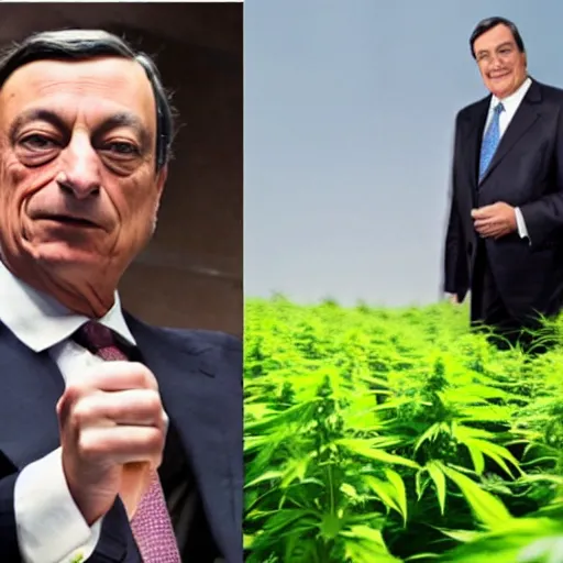 Prompt: Mario Draghi becomes a hemp farmer growing weed with snoop Dogg