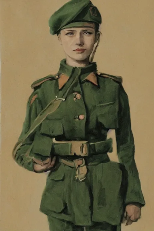 Prompt: beautiful portrait of a young ukranian female soldier, frank miller