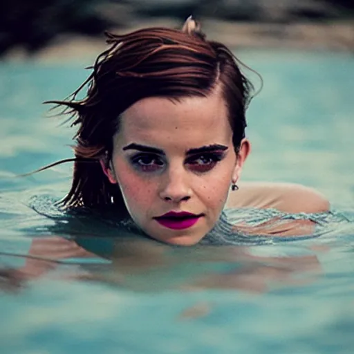 Image similar to intimate polaroid photo of emma watson submerging in water