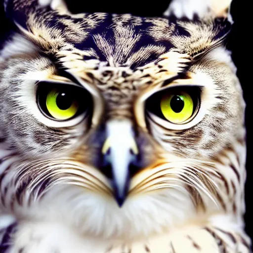 Image similar to a feline owl - cat - hybrid, animal photography