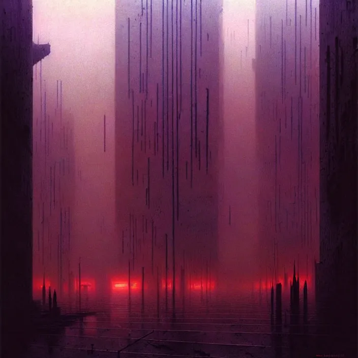 Prompt: ethereal horror of a cyberpunk cityscape, by zdzisław beksinski and greg rutkowski, organic, industrial, surreal, dark, cool colors